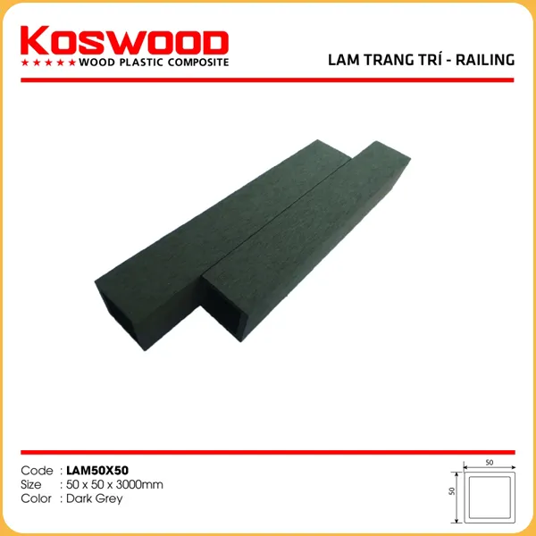 Thanh Lam Gỗ Nhựa Ngoài Trời Kosmos 50x50 Dark Grey
